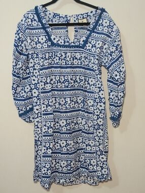 Tuckernuck Daisy Fringe Dress Blue White Floral 100% Cotton Women's Size XL